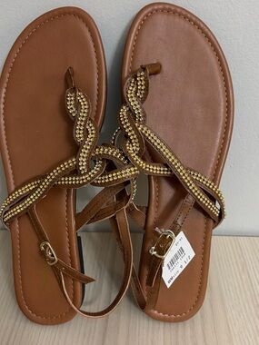 American Eagle Women’s Brown Braided Rhinestone Sandals size 9.5